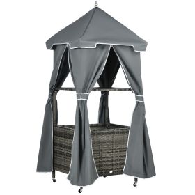 Rolling Towel Valet Caddy PE Rattan Wicker Poolside Towel Storage with Shelf Basket Gray on Wheels