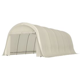 12' x 23.6' Heavy Duty Carport, UPF50+ Portable Garage Car Canopy Tent with Galvanized Frame, Large Door, Beige