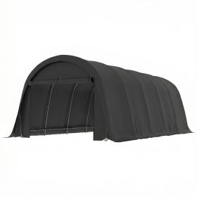 12' x 23.6' Heavy Duty Carport, UPF50+ Portable Garage Car Canopy Tent with Galvanized Frame, Large Door, Dark Gray