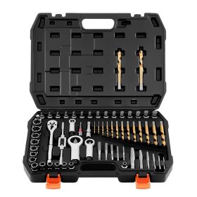 Screw Extractor Set, 63 Pieces, with Nut and Bolt Extractors, Nut Splitters, Taps, Drill Bits, Wrenches, Adapters, and Solid Storage Case