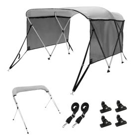 3 Bow Bimini Top Boat Cover, Detachable Mesh Sidewalls, 600D Polyester Canopy with 1" Aluminum Alloy Frame, Includes Storage Boot, 2 Support Pole