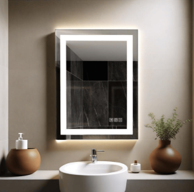 Tempered Glass Frame Mirror with Anti-Fog and Anti-Shatter Features,18"x24" Rectangular Wall-Mounted Bathroom Mirror (PS11-60: PS11-60)