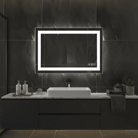 Tempered Glass Frame Mirror with Anti-Fog and Anti-Shatter Features,18"x24" Rectangular Wall-Mounted Bathroom Mirror (PS11-60: PS11-70)