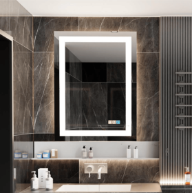 Tempered Glass Frame Mirror with Anti-Fog and Anti-Shatter Features,18"x24" Rectangular Wall-Mounted Bathroom Mirror (PS11-60: PS11-80)